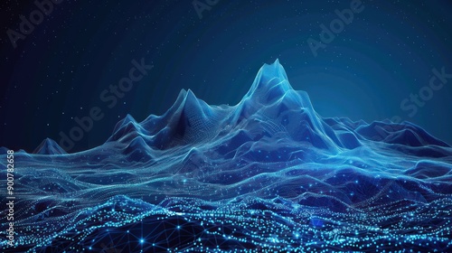 Abstract Digital Mountain Range Under a Starry Sky