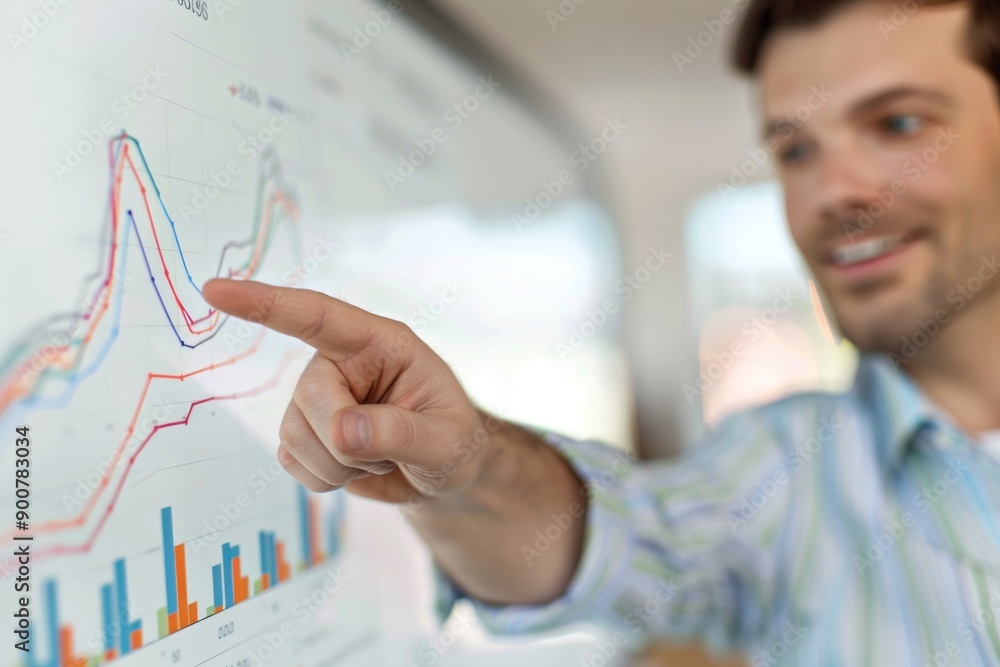 A businessman pointing at a chart during a presentation on investment trends A businessman pointing at a chart during a presentation on investment trends