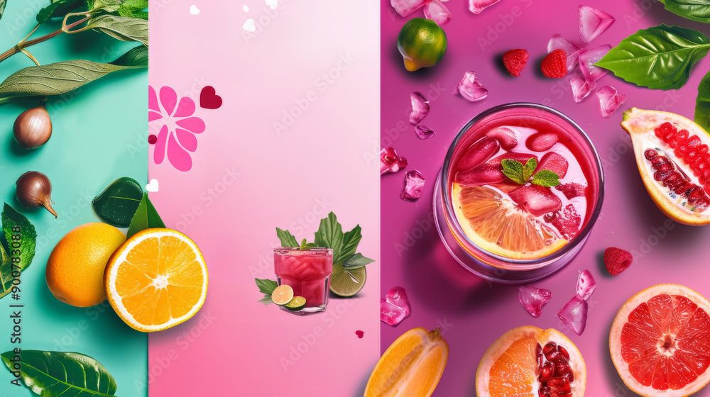 Colorful Berry and Citrus Drink with Ice Colorful Berry and Citrus Drink with Ice