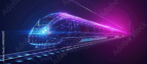 Futuristic High-Speed Train in Digital Wireframe