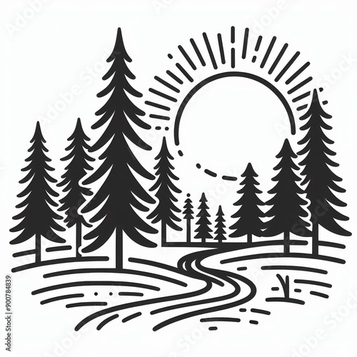 Illustrated minimalistic forest art logo
