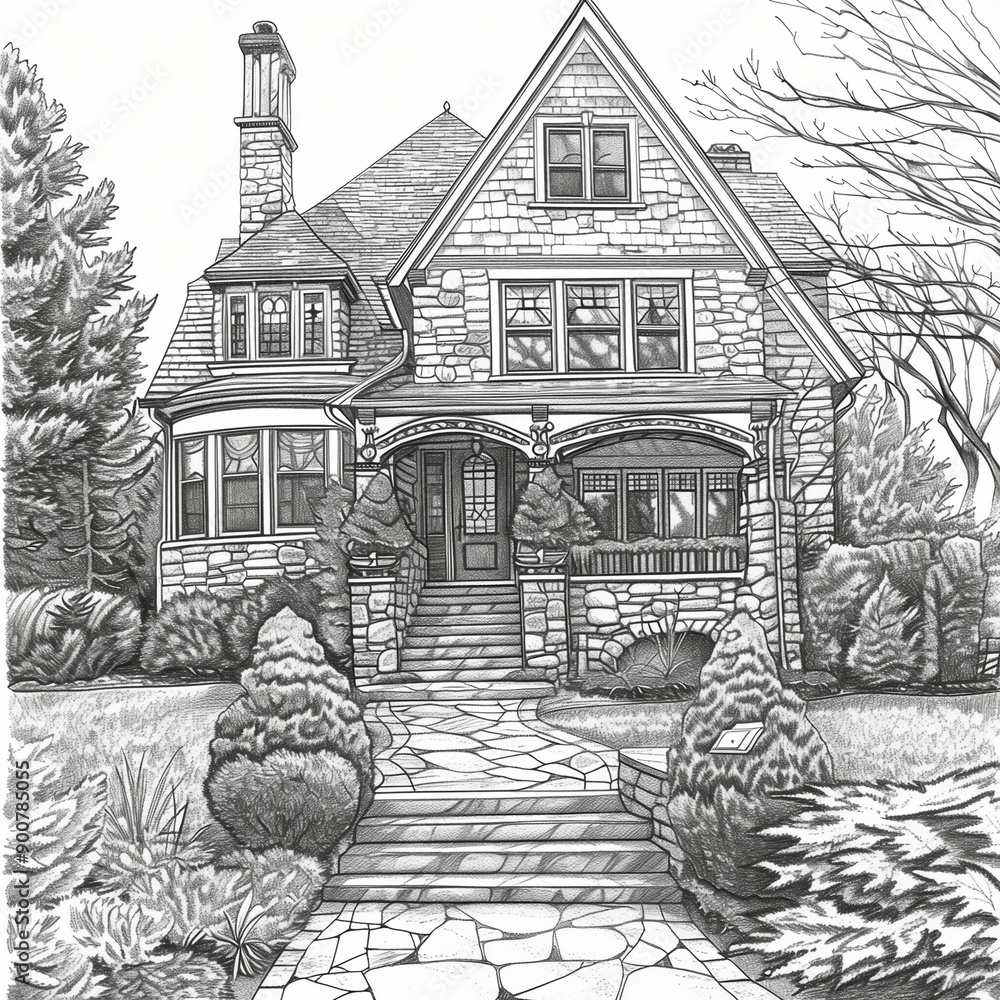Fototapeta premium Detailed Line Drawing of house