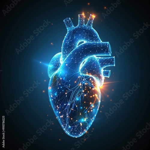 Futuristic Holographic Digital Heart. A Low Poly Polygonal Marve photo