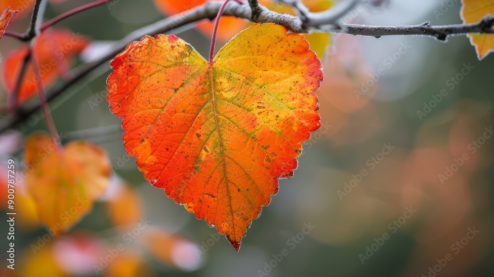 Obraz premium Heart-shaped autumn leaf close up