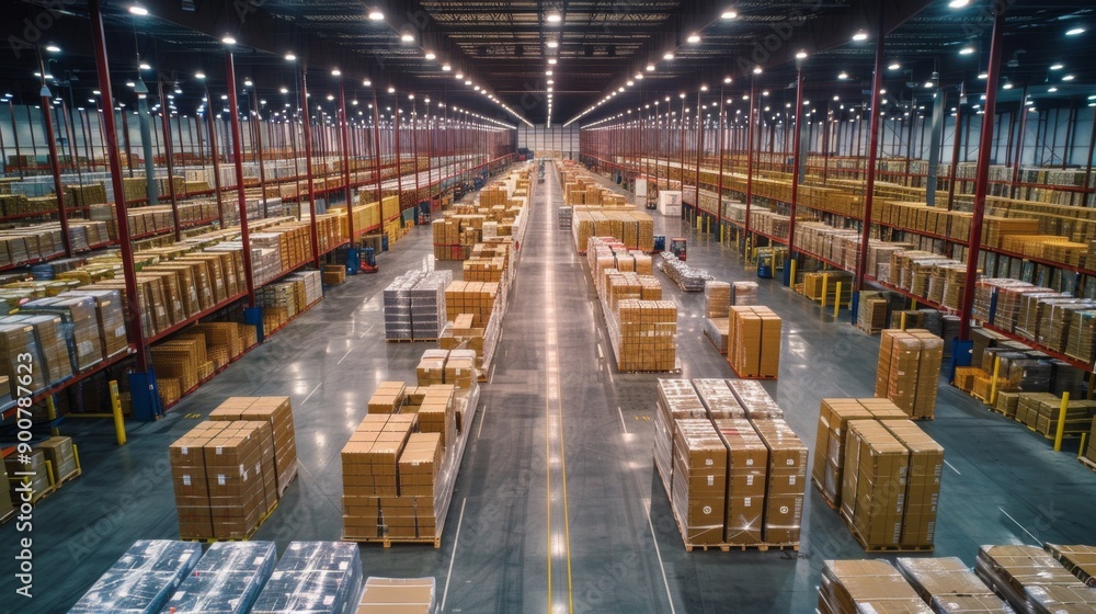 Modern Warehouse Interior with Endless Rows of Shelves Modern Warehouse Interior with Endless Rows of Shelves