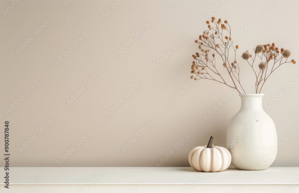 Dried Flowers and Pumpkin on a Shelf Dried Flowers and Pumpkin on a Shelf
