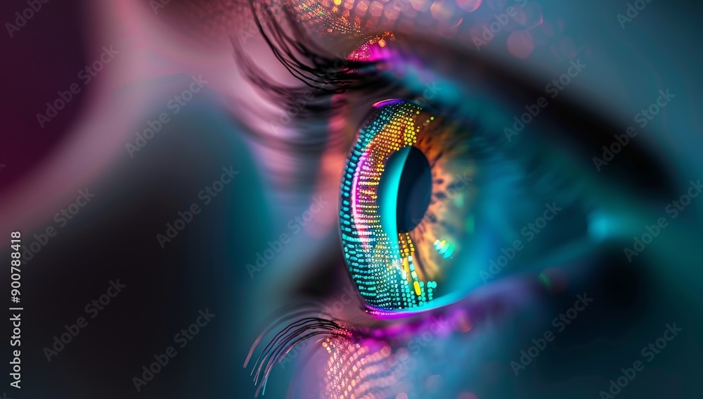 Digital eye with data flowing in and out, symbolizing the integration ...
