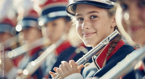 Young Woman Playing Saxophone in Marching Band