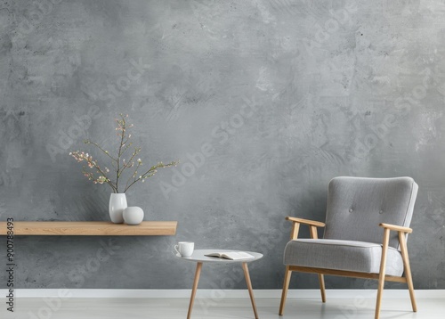 Grey Wall With Armchair and Side Table