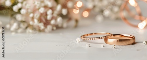 Gold Wedding Bands on White Table