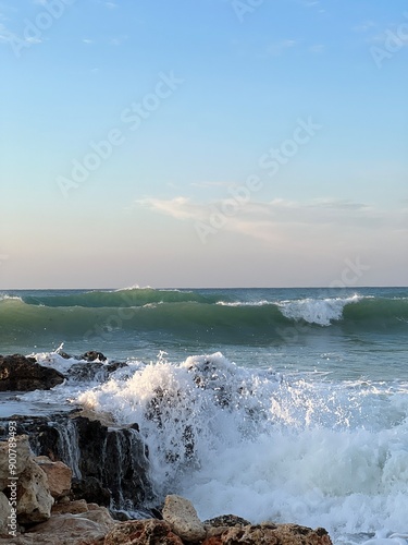 Sea waves with sea foam in a storm weather