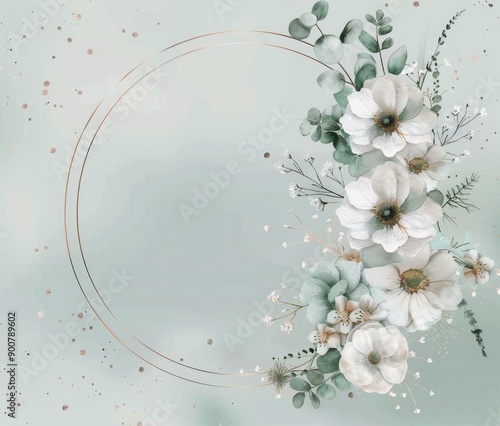 Watercolor Floral Wreath on Blue Background