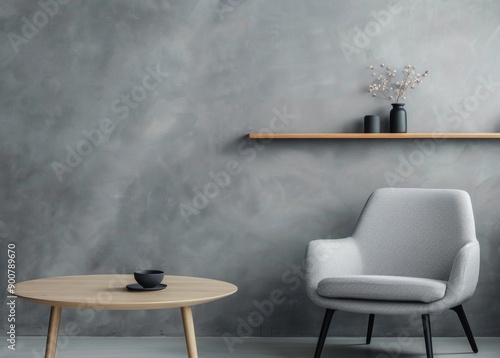 Grey Wall With Armchair and Side Table