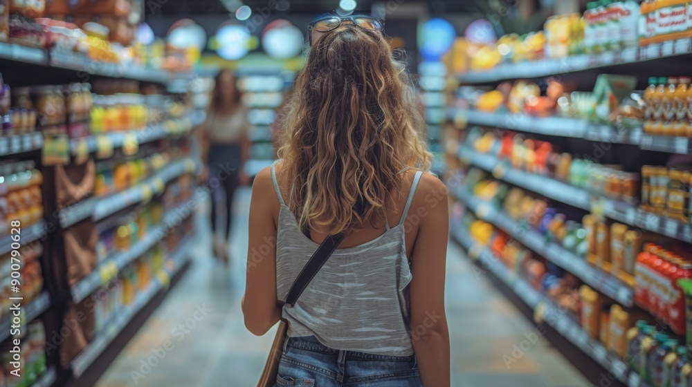 Young Woman Shopping in Grocery Store Young Woman Shopping in Grocery Store