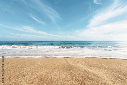 Scenic image of the sea with a clear blue sky, showcasing serene and tranquil beauty. Perfect for themes of nature, relaxation, and coastal landscapes