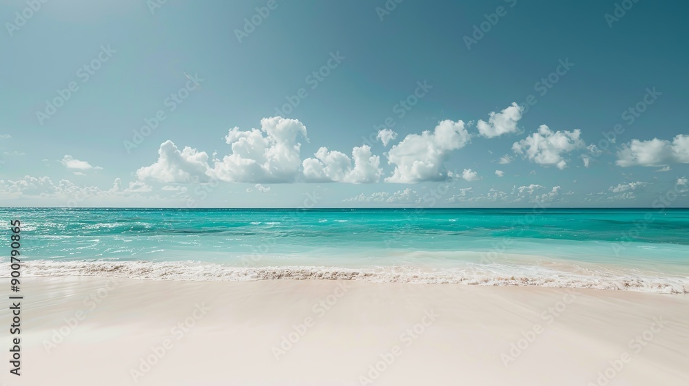Fototapeta premium Scenic image of the sea with a clear blue sky, showcasing serene and tranquil beauty. Perfect for themes of nature, relaxation, and coastal landscapes
