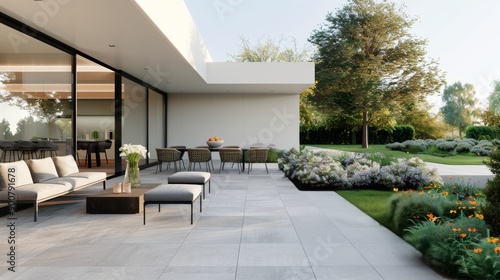 Modern Patio With Lounge Seating and Dining Table