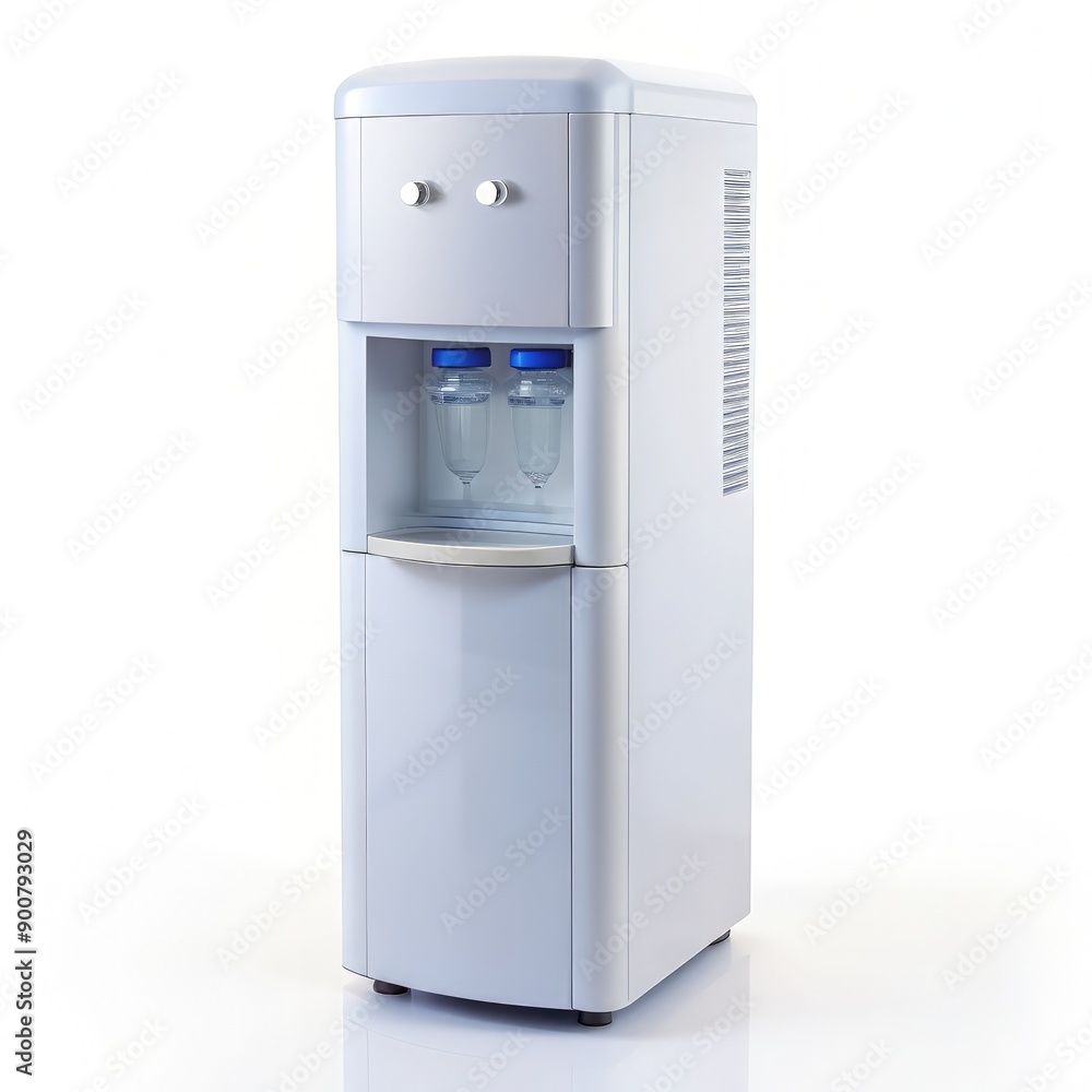 White Water Cooler With Two Water Bottles on a White Background. Generative AI White Water Cooler With Two Water Bottles on a White Background. Generative AI