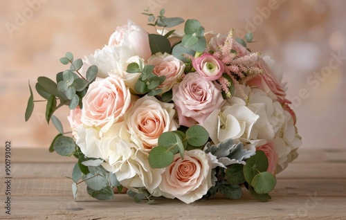 Bridal Bouquet of Roses and Eucalyptus