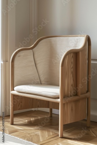 Modern Wooden Chair with Upholstered Seat and Backrest