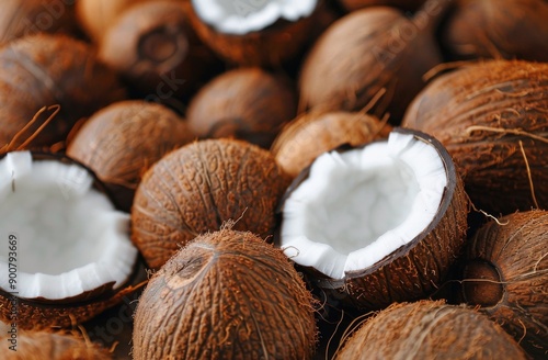 Close-Up of Coconuts on Palm Leaves