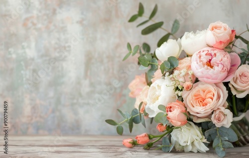 Bridal Bouquet of Roses and Eucalyptus