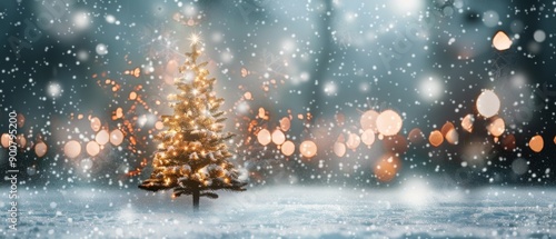 Decorated Christmas Tree In Snowy Landscape