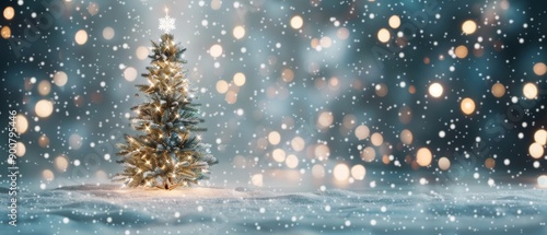 Decorated Christmas Tree In Snowy Landscape