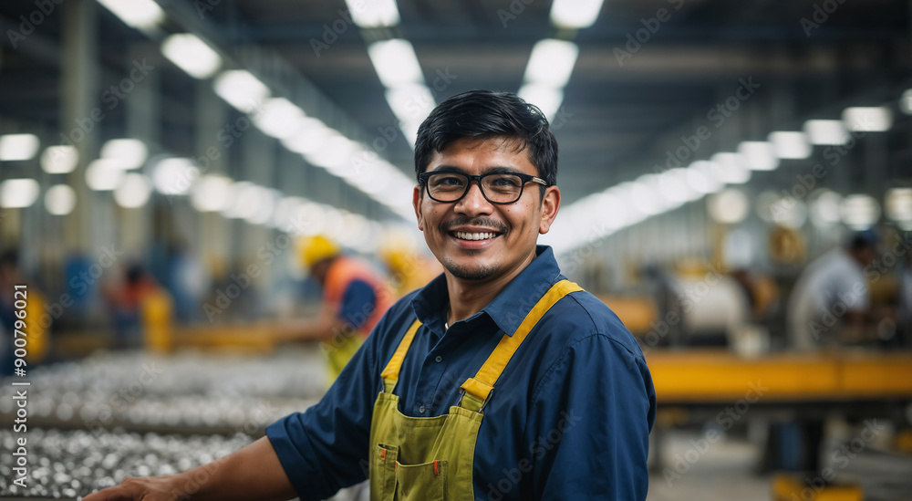 Fototapeta premium Operaio di origini sud Americane sorridente in una fabbrica 
