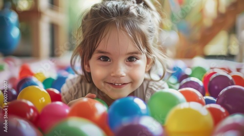 Happy Child Playing in Ball Pit