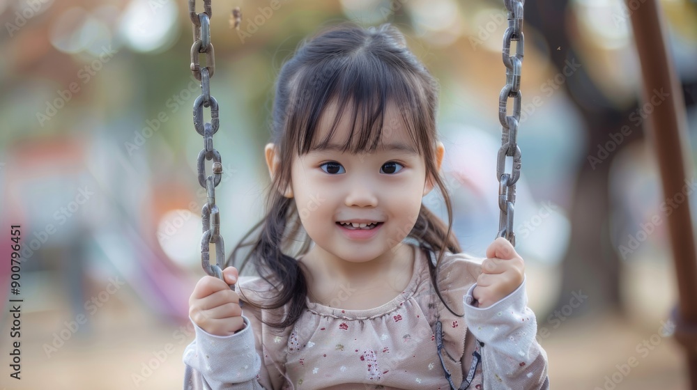 Young Girl on Swing at Playground Young Girl on Swing at Playground