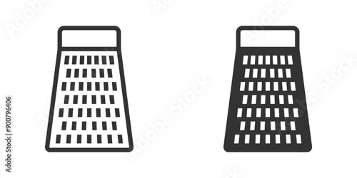 Cheese grater icons in simple outline and filled styles. Suitable for kitchen, cooking, and utensil themes. Vector illustration.