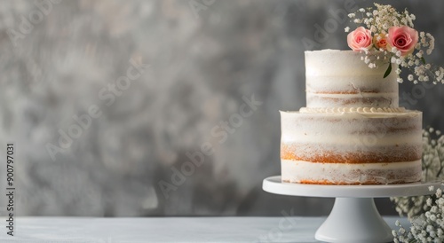 Three-Tiered Wedding Cake With Flowers