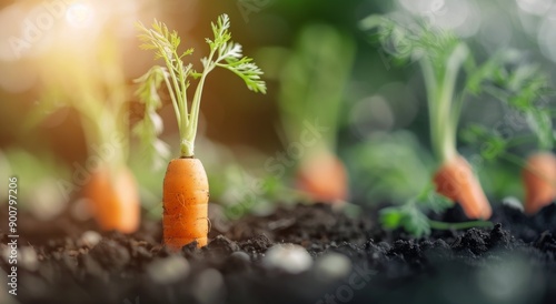 Young Carrot Plant Growing in Soil