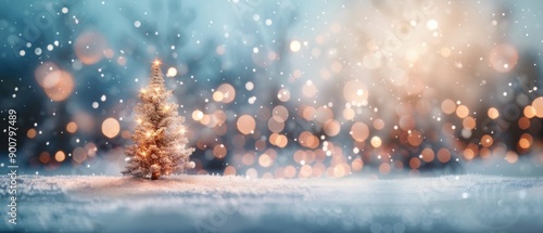 Decorated Christmas Tree In Snowy Landscape