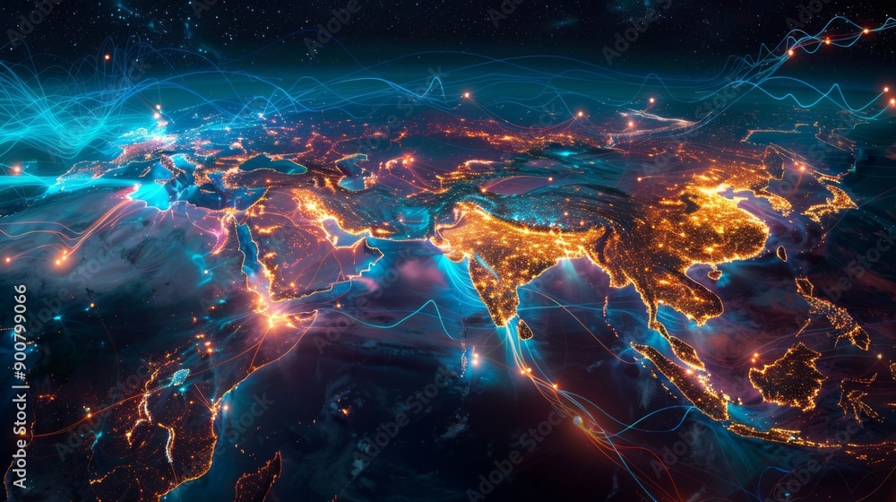 Obraz premium Glowing Global Connectivity Map