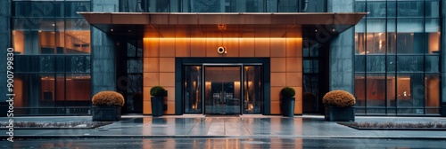 Modern Building Entrance With Glass Doors