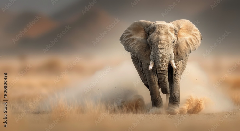 Obraz premium Elephant Running Through Dust