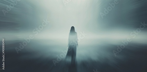 Woman Walking in Fog