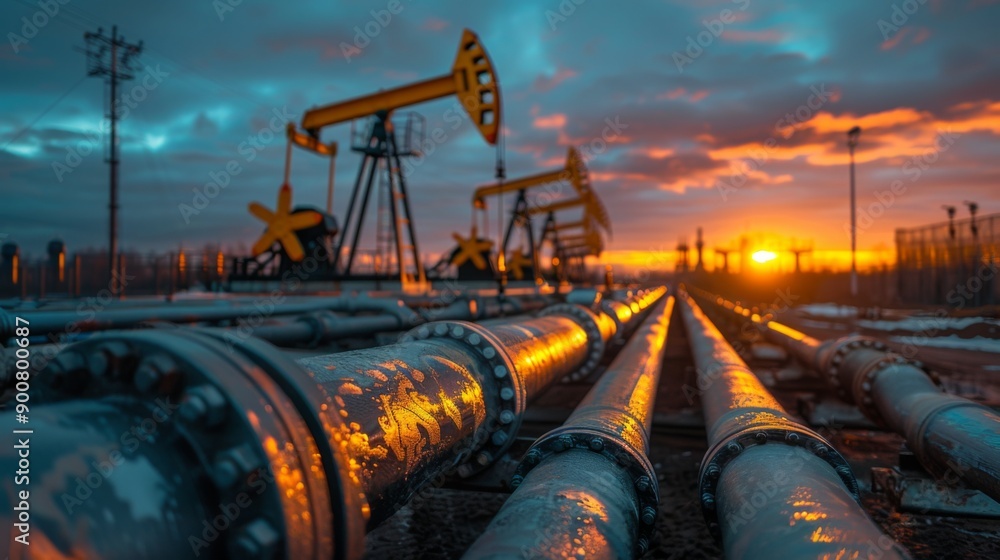 Oil Rig Industrial Landscape at Sunset Oil Rig Industrial Landscape at Sunset