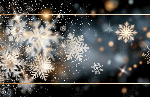 Glittering Snowflakes on Black Background