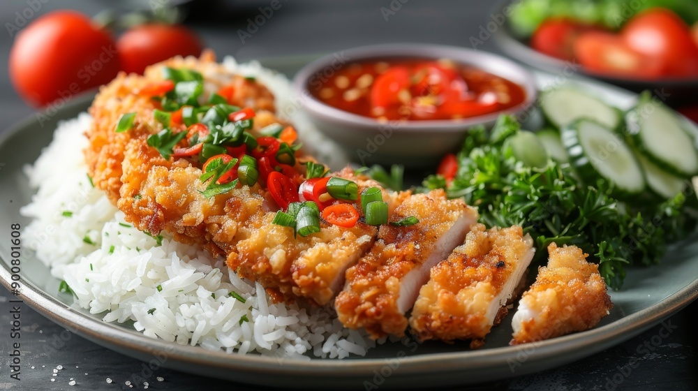 Crispy Chicken Cutlet with Rice and Vegetables Crispy Chicken Cutlet with Rice and Vegetables