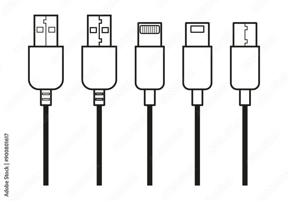 Set of USB cable line icon. Editable stroke. Vector illustration. EPS 10 Set of USB cable line icon. Editable stroke. Vector illustration. EPS 10
