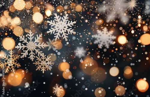 Glittering Snowflakes on Black Background