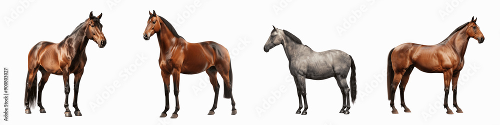 Fototapeta premium set of A horse standing majestically, Majestic Horse Standing Tall and Proud, Noble Horse in a Proud Stance, Stately Horse Standing Proudly, Horse Standing, on a transparent backgrounds