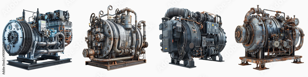 set of a large industrial compressor with detailed textures and components, Intricately Detailed Large Industrial Compressor, xquisite Details and Intricate Textures, on a transparent backgrounds set of a large industrial compressor with detailed textures and components, Intricately Detailed Large Industrial Compressor, xquisite Details and Intricate Textures, on a transparent backgrounds