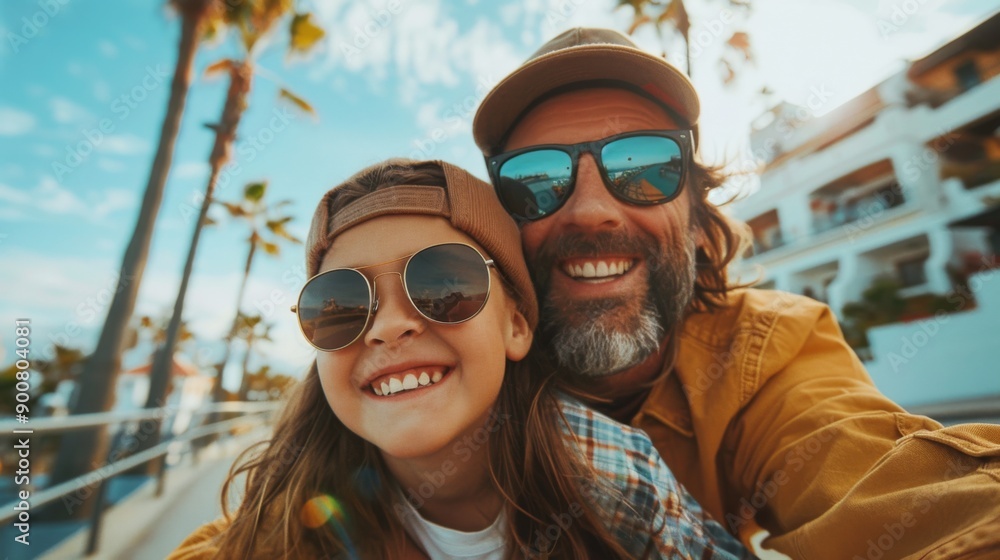 Father and Daughter Enjoying a Sunny Day by the Beach Father and Daughter Enjoying a Sunny Day by the Beach
