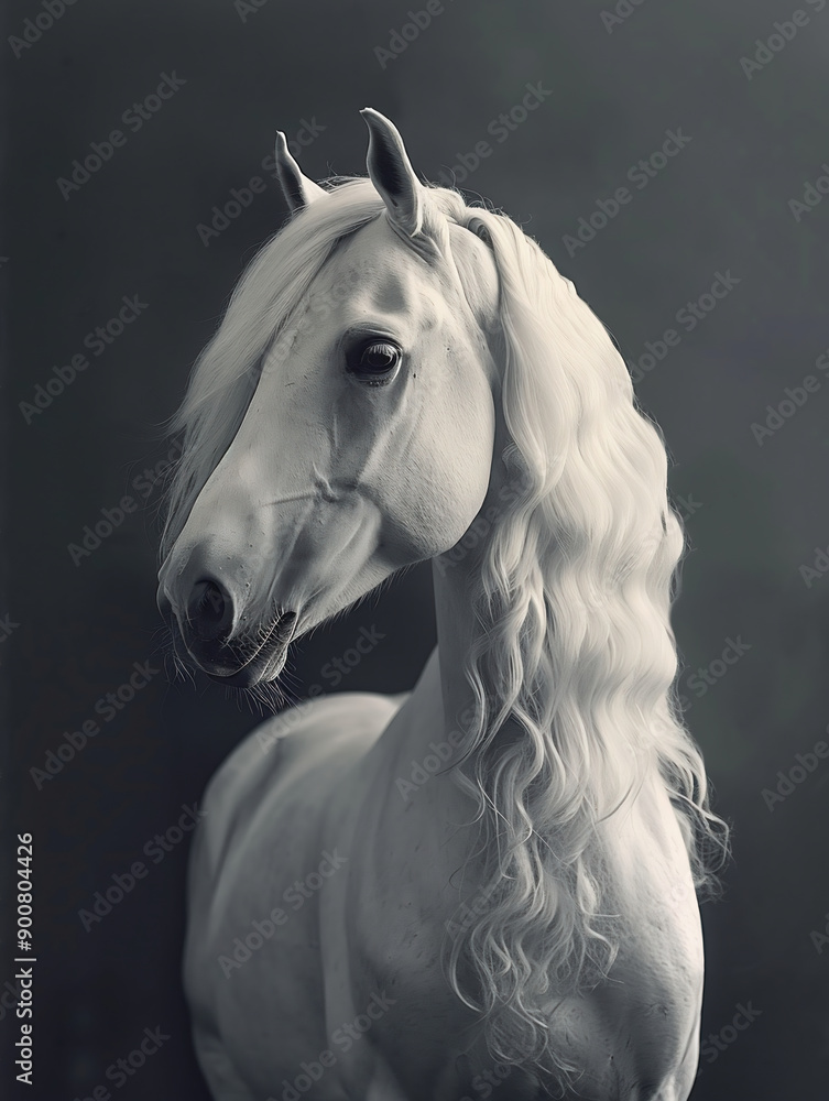 Beautiful Portrait Of An Arabian Horse Monochrome Photography, Soft Lighting, Studio Shot Dark Grey Background
Beautiful Portrait Of An Arabian Horse Monochrome Photography, Soft Lighting, Studio Shot Dark Grey Background