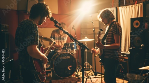 Home Recording Session with Young Musicians Playing Instruments and Singing