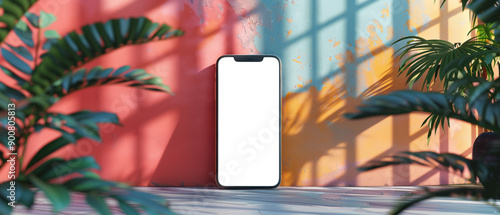 Smartphone mockup, colourful stone background